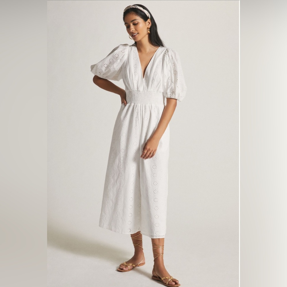 Anthropologie Hutch Smocked-Waist Eyelet Jumpsuit